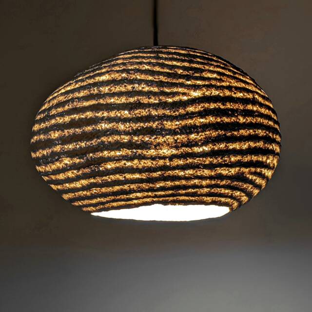 Oval Papier-M??ch?? Pendant Lamp, Layered Natural Material, Vegan Stone Design - image 1