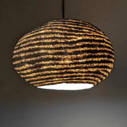 Oval Papier-M??ch?? Pendant Lamp, Layered Natural Material, Vegan Stone Design