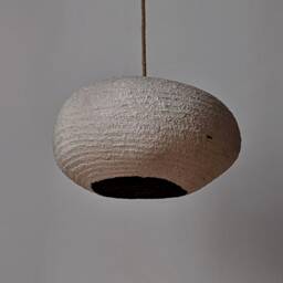 Oval Papier-M??ch?? Pendant Lamp, Layered Natural Material, Vegan Stone Design - thumbnail 2