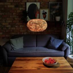 Oval Papier-M??ch?? Pendant Lamp, Layered Natural Material, Vegan Stone Design - thumbnail 3