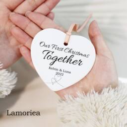 First Christmas Together Ornament, Custom Engaged Creramic Bauble, Tree Decoration, Couple Gift, Gift For Her - thumbnail 2