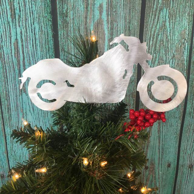 Motorcyle, Christmas Tree Topper, Wreath Decoration, Holiday Wall Hanging Or Yard Art, Metal, Cruiser, Cycle - image 1