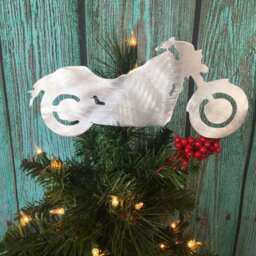 Motorcyle, Christmas Tree Topper, Wreath Decoration, Holiday Wall Hanging Or Yard Art, Metal, Cruiser, Cycle - thumbnail 2