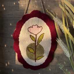 Hand Tufted Flower Wall Hanging Pink & Burgundy Decor - thumbnail 4