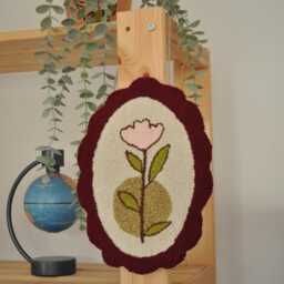 Hand Tufted Flower Wall Hanging Pink & Burgundy Decor - thumbnail 2