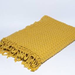 Yellow Big Waffle High Quality Turkish Cotton Throw Blanket, Couch Cozy Sofa Cover, Bed Spread, Porch Blanket - thumbnail 2