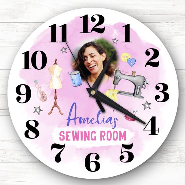 Girls Sewing Room Photo Custom Gift Personalised Clock - image 1