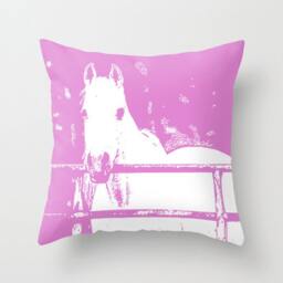 White Horse, Pillow Or Cover Home Decor, Rustic, Farm Pink, White, Animal Cover, Kids Decor, Interior Design - thumbnail 1