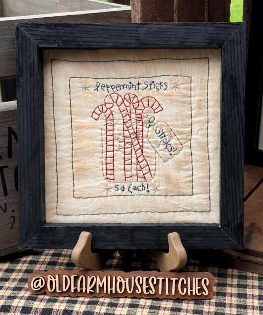 Peppermint Sticks Primitive Stitchery Framed Print - image 1