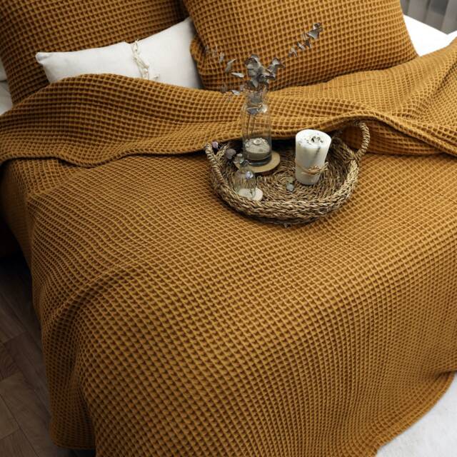 Waffle Cotton Bed Cover, Queen Or King Size Bedspread, Soft Throw - image 1