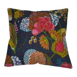 Handmade Kantha Beautiful Fruit Print Cushion Cover Cotton Ethnic Indian Hand Stitched Quilted Kantha Cushion Designer Pillow Covers Throw - thumbnail 2