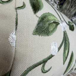 "Olive Green Leaf Embroidered Bolster Cushion 16"" X6" - thumbnail 3