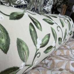 "Olive Green Leaf Embroidered Bolster Cushion 16"" X6" - thumbnail 2