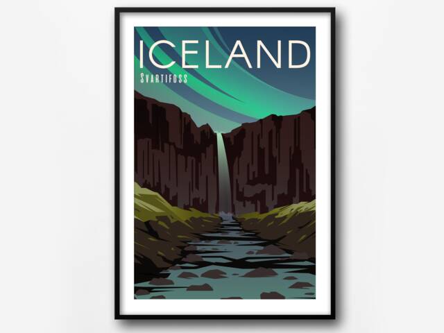 Iceland Svartifoss Falls Retro Travel Poster Nordic Home Decor - image 1