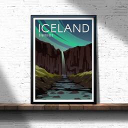 Iceland Svartifoss Falls Retro Travel Poster Nordic Home Decor - thumbnail 2