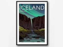 Iceland Svartifoss Falls Retro Travel Poster Nordic Home Decor - thumbnail 1