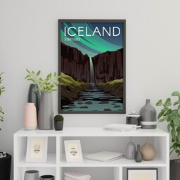Iceland Svartifoss Falls Retro Travel Poster Nordic Home Decor - thumbnail 3