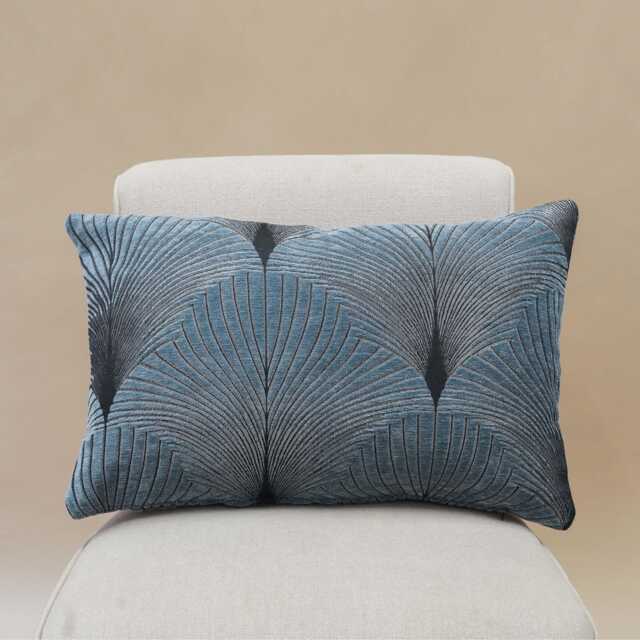 Art Deco Fan Xl Rectangular Cushion. Steel Blue & Silver Vintage Design. Luxury Velvet Chenille. 23X15 - image 1