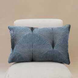 Art Deco Fan Xl Rectangular Cushion. Steel Blue & Silver Vintage Design. Luxury Velvet Chenille. 23X15
