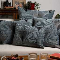 Art Deco Fan Xl Rectangular Cushion. Steel Blue & Silver Vintage Design. Luxury Velvet Chenille. 23X15 - thumbnail 3