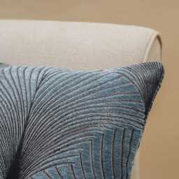 Art Deco Fan Xl Rectangular Cushion. Steel Blue & Silver Vintage Design. Luxury Velvet Chenille. 23X15 - thumbnail 2