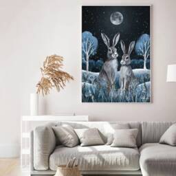 A4 A5 Midnight Hare Couple Art Print - Bunny Art Whimsical Woodland Poster Forest Night Dreamy - thumbnail 4