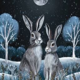 A4 A5 Midnight Hare Couple Art Print - Bunny Art Whimsical Woodland Poster Forest Night Dreamy - thumbnail 3
