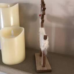 Wooden Christmas Reindeer Decoration Wool Body, Red Pom Nose - 23cm - thumbnail 3