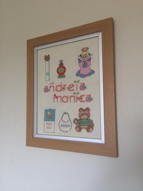 Cross Stitch , Picture Frame Kids Gift Room Decoration Unique Home Decor Handmade Item - image 1