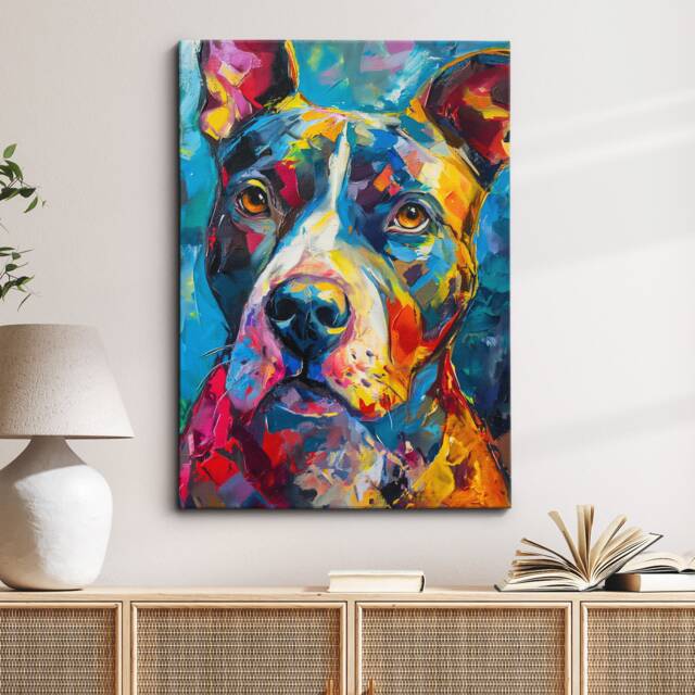 American Pit Bull Terrier Colorful Abstract Modern Painting Wall Art, Framed Canvas Poster Print Home Kitchen Office Room Decor Pet Dog Gift - image 1