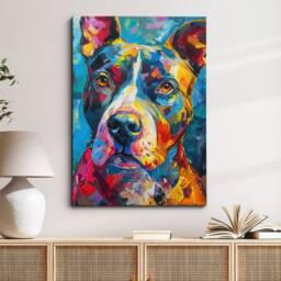 American Pit Bull Terrier Colorful Abstract Modern Painting Wall Art, Framed Canvas Poster Print Home Kitchen Office Room Decor Pet Dog Gift - thumbnail 1