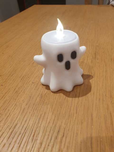 Floating Flame Ghost Tealight Holder - Whimsical 3D Printed Decor - image 1