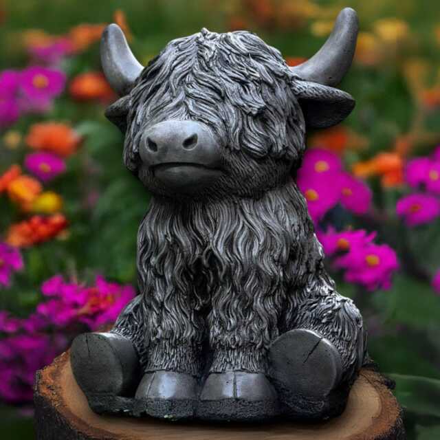 Massive Cow Sculpture Concrete Highland Statue Stone Cattle Figurine Handmade Art Front Door Decor Decoration - image 1