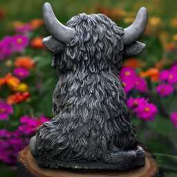 Massive Cow Sculpture Concrete Highland Statue Stone Cattle Figurine Handmade Art Front Door Decor Decoration - thumbnail 4