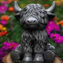 Massive Cow Sculpture Concrete Highland Statue Stone Cattle Figurine Handmade Art Front Door Decor Decoration - thumbnail 3