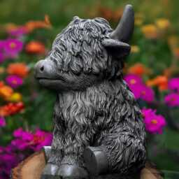 Massive Cow Sculpture Concrete Highland Statue Stone Cattle Figurine Handmade Art Front Door Decor Decoration - thumbnail 2