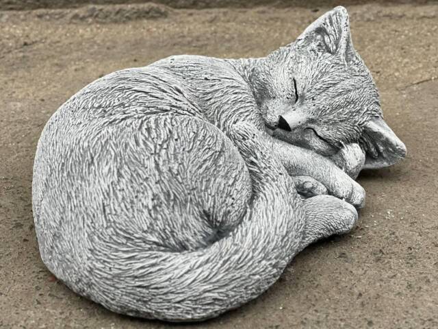 Concrete Curled Cat Statue Stone Animal Figurine Garden Cement Sculpture Outdoor Memorial Pet Ornament Handmade Decor Animal Lover Gift - image 1