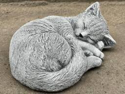 Concrete Curled Cat Statue Stone Animal Figurine Garden Cement Sculpture Outdoor Memorial Pet Ornament Handmade Decor Animal Lover Gift - thumbnail 1