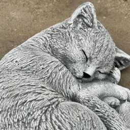 Concrete Curled Cat Statue Stone Animal Figurine Garden Cement Sculpture Outdoor Memorial Pet Ornament Handmade Decor Animal Lover Gift - thumbnail 2