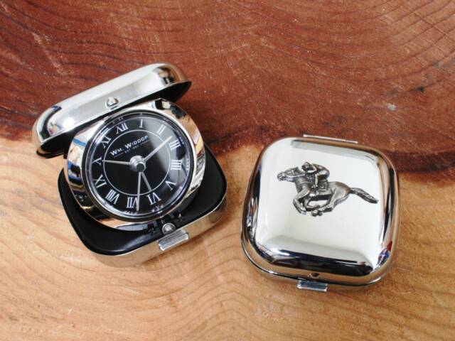 Horse Racing Flip Up Alarm Clock Portable Quartz Movement Shoe Stirrups Birthday Gift Ac - image 1