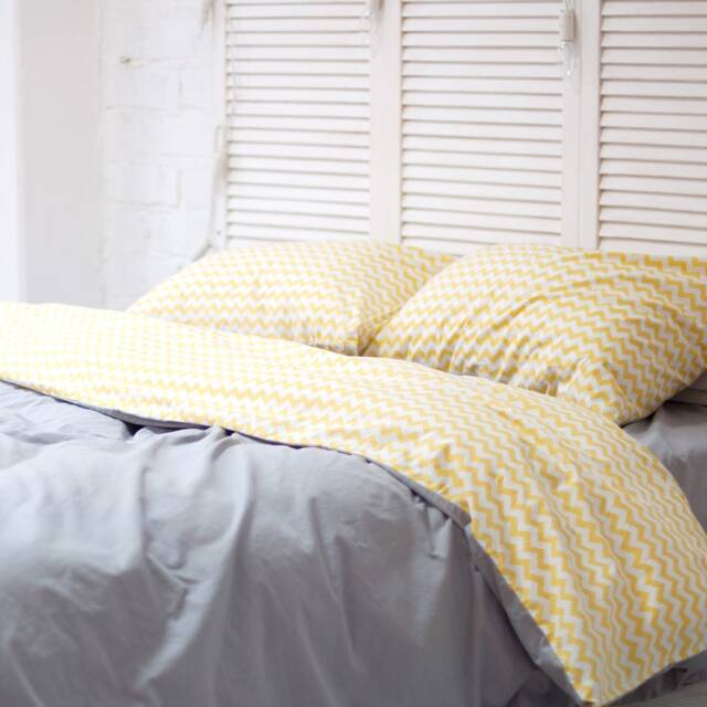 Cotton Duvet Cover Set in Gray & Yellow. Double-Sided Cover + 2 Pillowcases. Twin Full Queen King Single Kingsingle Double Custom - image 1