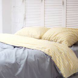 Cotton Duvet Cover Set in Gray & Yellow. Double-Sided Cover + 2 Pillowcases. Twin Full Queen King Single Kingsingle Double Custom - thumbnail 1