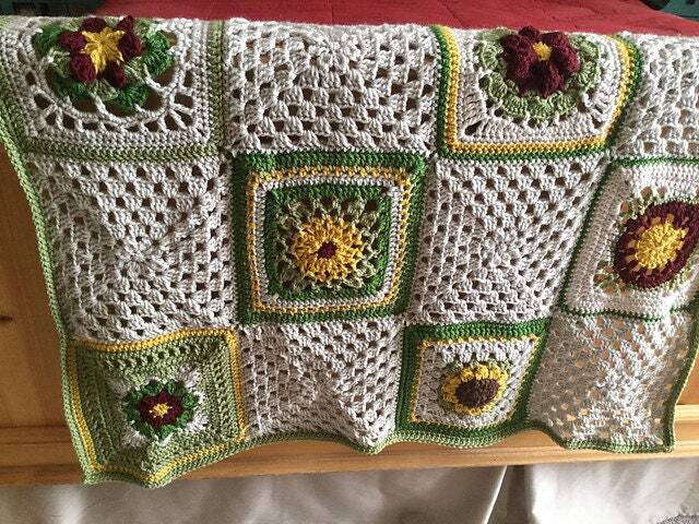Beautiful Green Flower Garden Granny Square Blanket Throw - image 1
