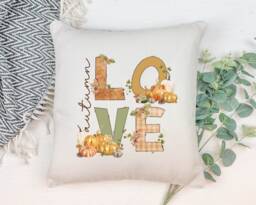 Autumn Love Pumpkin Cushion, Fall Home Decor - thumbnail 1