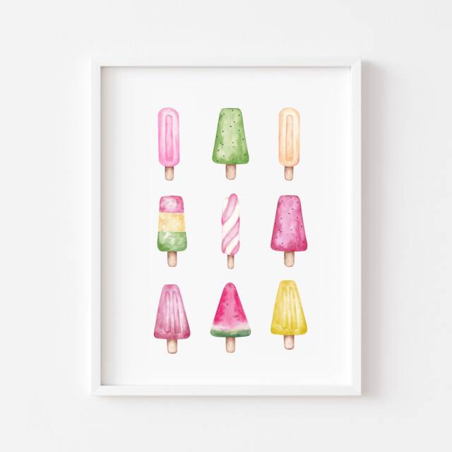 Ice Lollies Summer Print Watercolour Popsicle Wall Art - Unframed - image 1