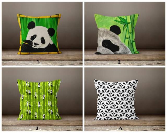 Panda Jungle Cushion Cover/Forest Pillow Case/Panda Digital Printing Textile/Black White Case/Farmhouse Style Gift/Garden Gifts - image 1