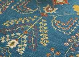 Hand-Knotted Oushak Wool Rug - Teal Blue Floral Living Room Area Carpet - thumbnail 4