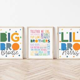 Set Of 3 Playroom Prints, Brother Bedroom Sibling Brothers Decor, Boys Wall Art, Big Bro Lil Bro, Rainbow Art - thumbnail 3
