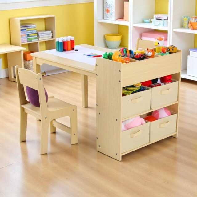 Montessori Kids Art Table Chairs Set With Paper Roll Storage Toddler Study Desk, Weaning, Sensory Playroom Furniture - image 1