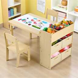 Montessori Kids Art Table Chairs Set With Paper Roll Storage Toddler Study Desk, Weaning, Sensory Playroom Furniture - thumbnail 2